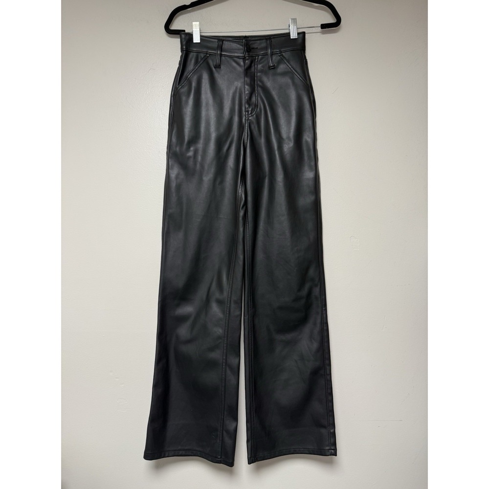 SOCIAL TOURIST Ultra High Rise Baggy Faux Leather Pants Black‎ W24
